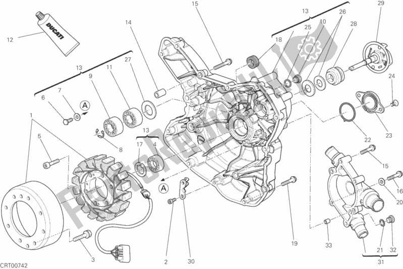 Toutes les pièces pour le Couvercle De Crnkcse Côté Pompe à Eau du Ducati Diavel Diesel USA 1200 2017